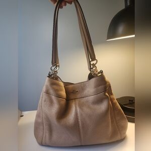 Coach Pebbled Leather Shoulder Bag in Taupe Brown